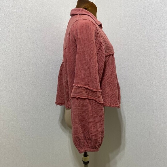 Free People Gauze Silver Lining Balloon Sleeve Shirt Top XS - Picture 4 of 10